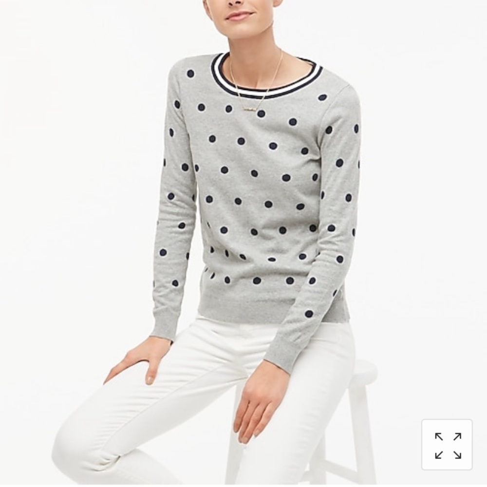 W Polka-Dot Teddie Sweater Heather Gray Navy New M